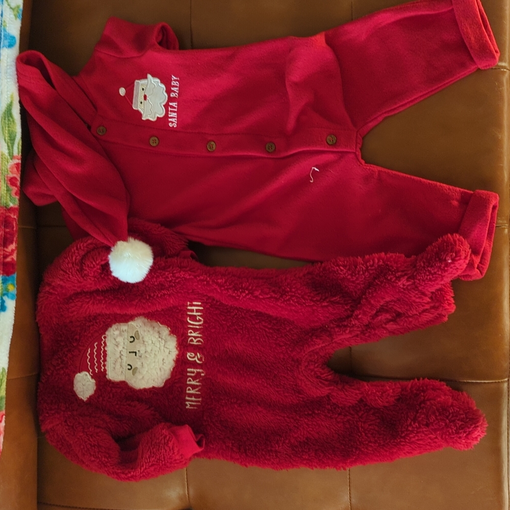 0-3 month Two warm Christmas one pieces.